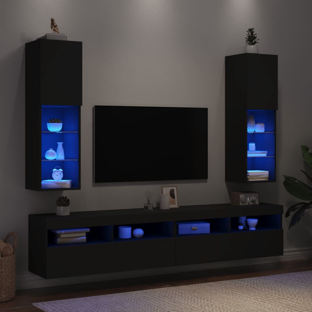 vidaXL Meubles TV avec lumières LED 2 pcs noir 30,5x30x102 cm