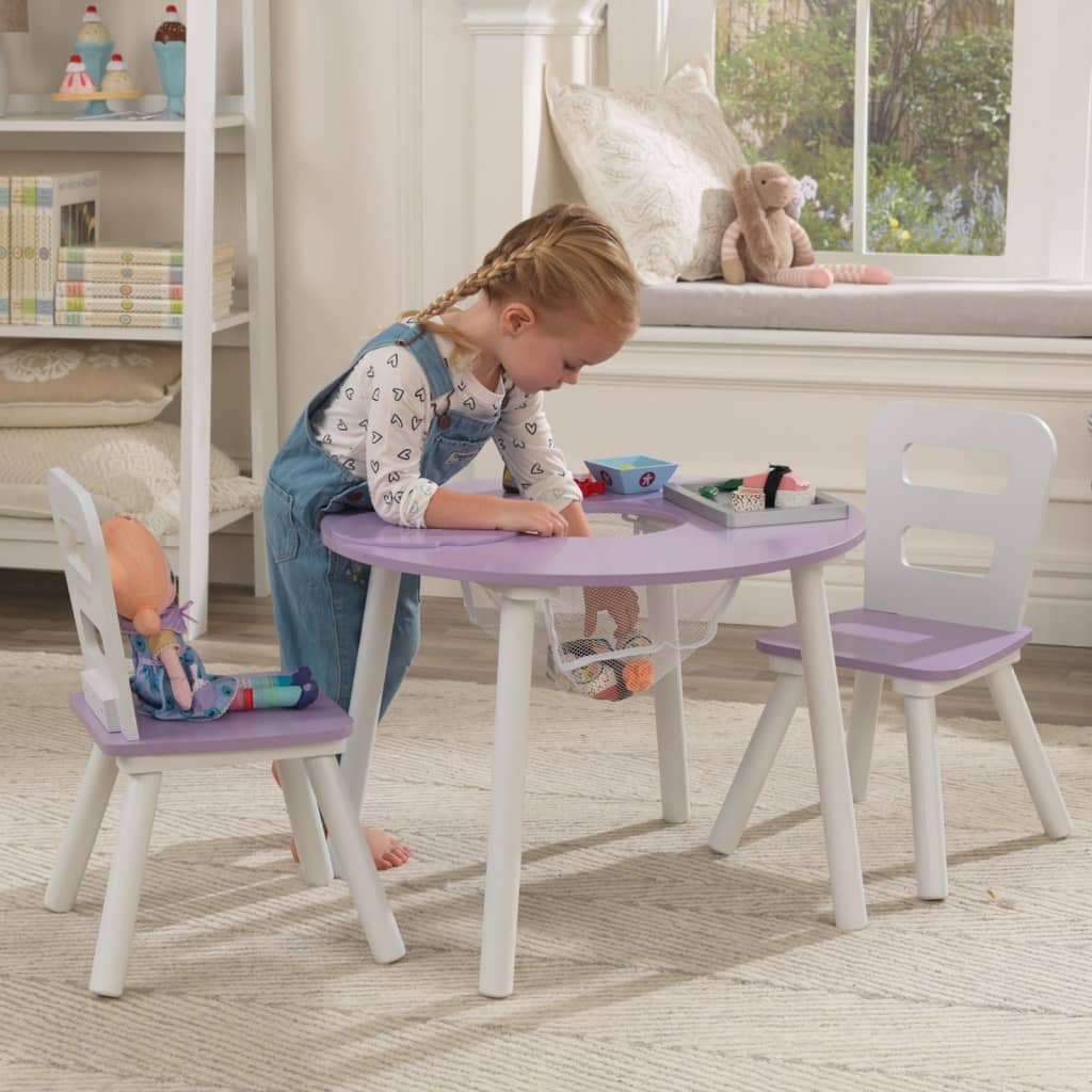 KidKraft Table de rangement et chaises enfant Ronde Lavande et blanc