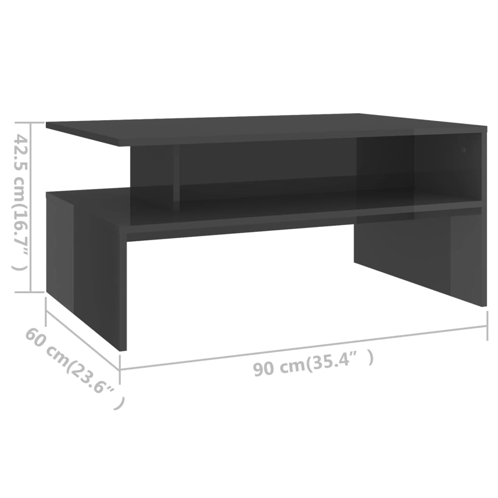 vidaXL Table basse Gris brillant 90x60x42,5 cm Aggloméré