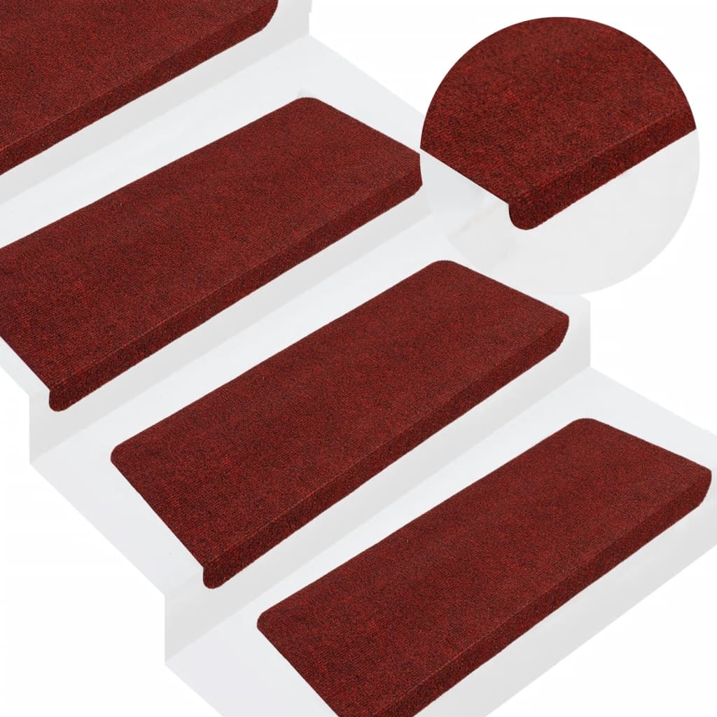 vidaXL Tapis d'escalier autocollants 15 pcs 65x24,5x3,5 cm Rouge