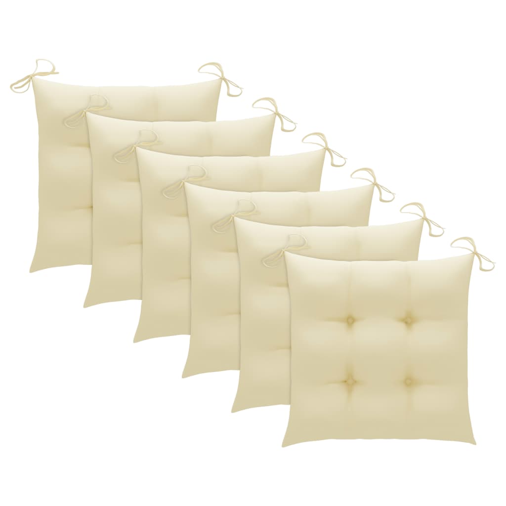 vidaXL Chaises de jardin avec coussins blanc crème 6 pcs Teck massif