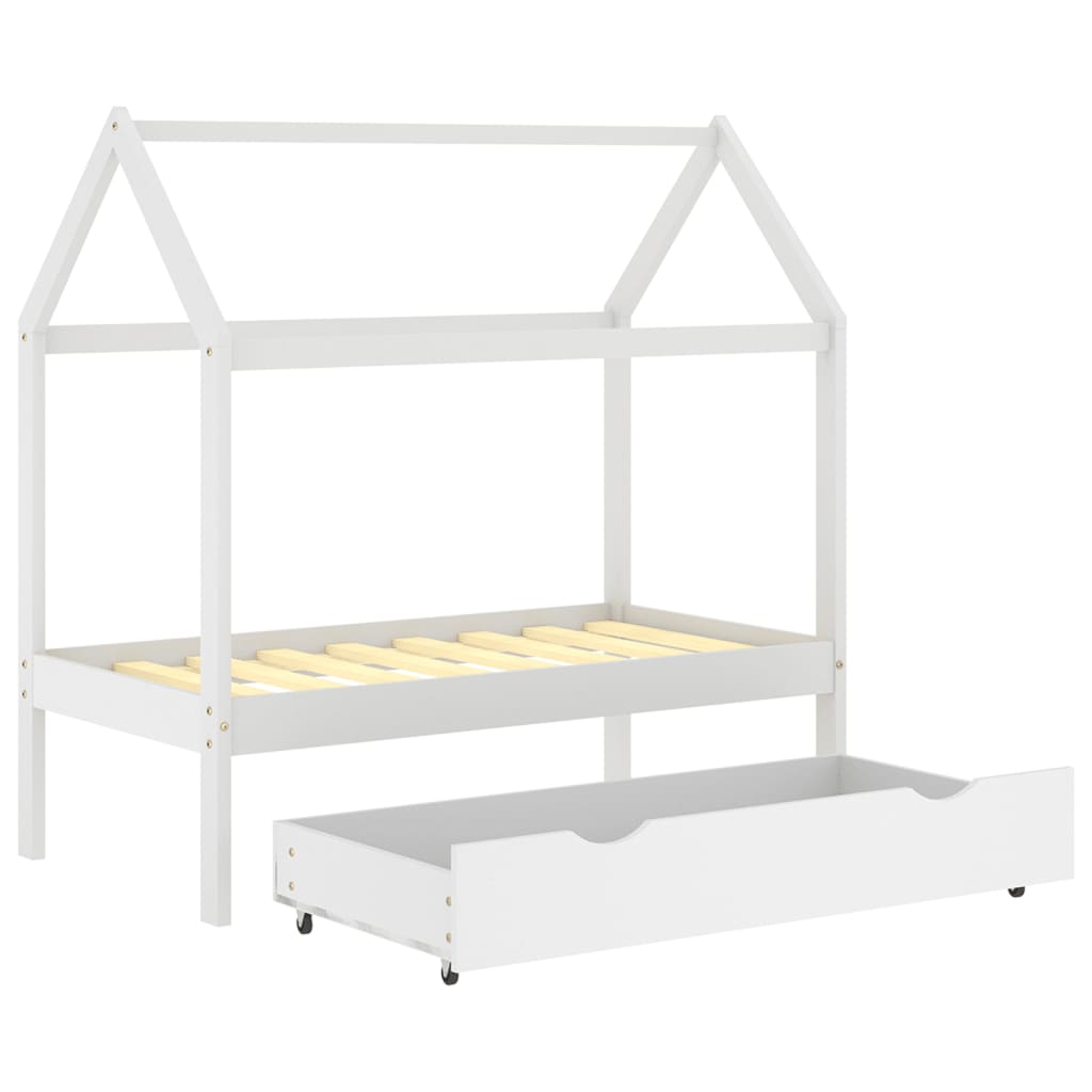 vidaXL Cadre de lit d'enfant avec un tiroir Blanc Pin massif 70x140 cm