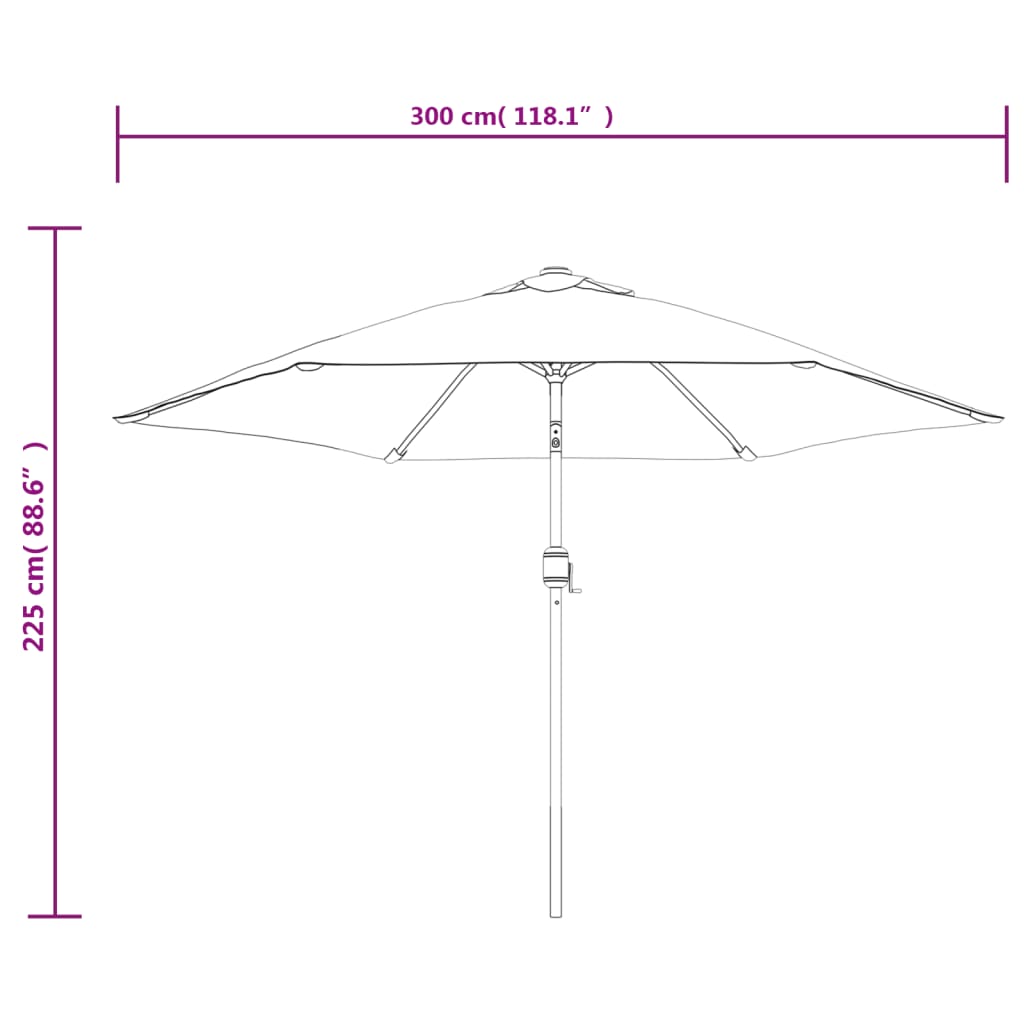 vidaXL Parasol d'extérieur avec LED et mât en acier 300 cm Bordeaux