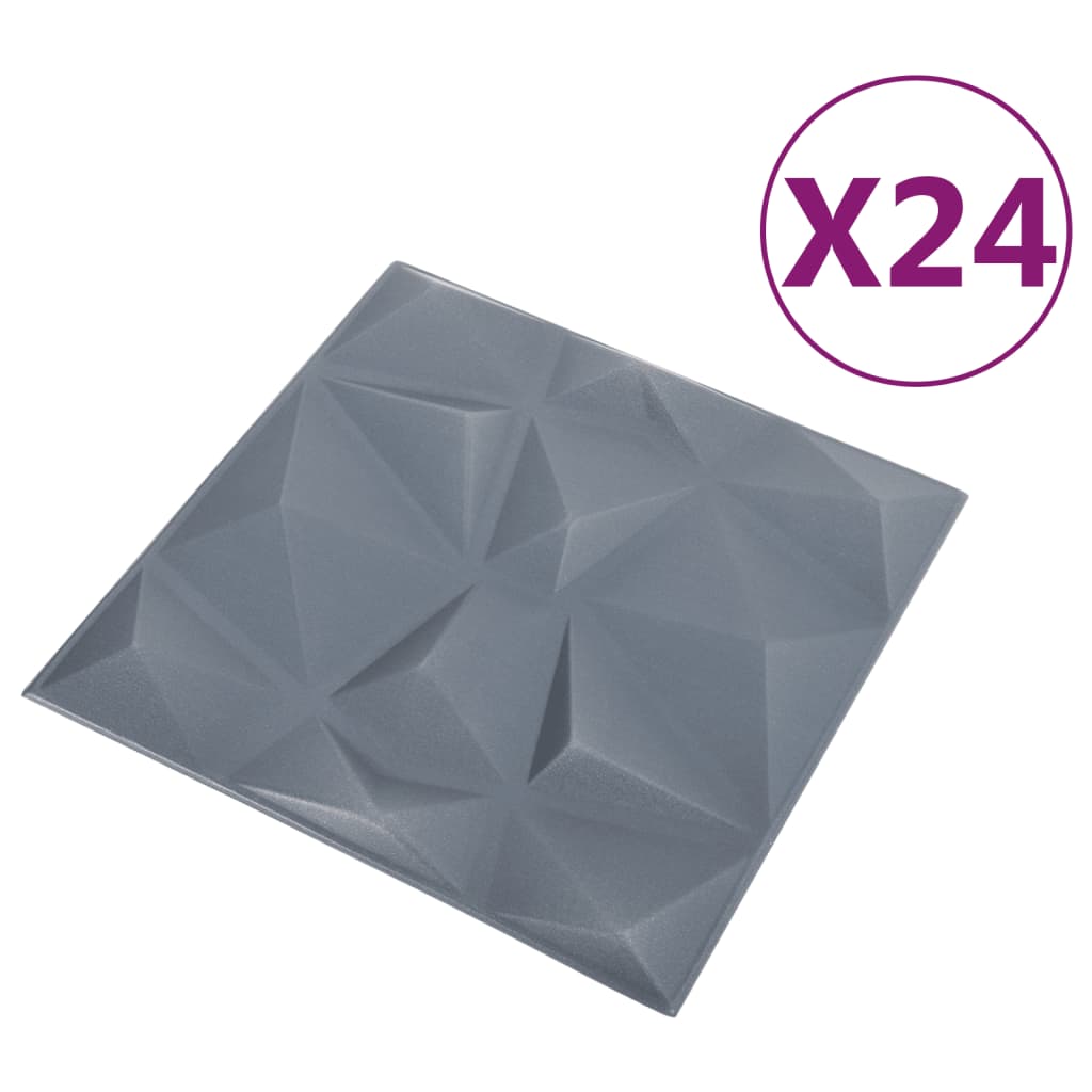 vidaXL Panneaux muraux 3D 24 pcs 50x50 cm gris diamant 6 m²