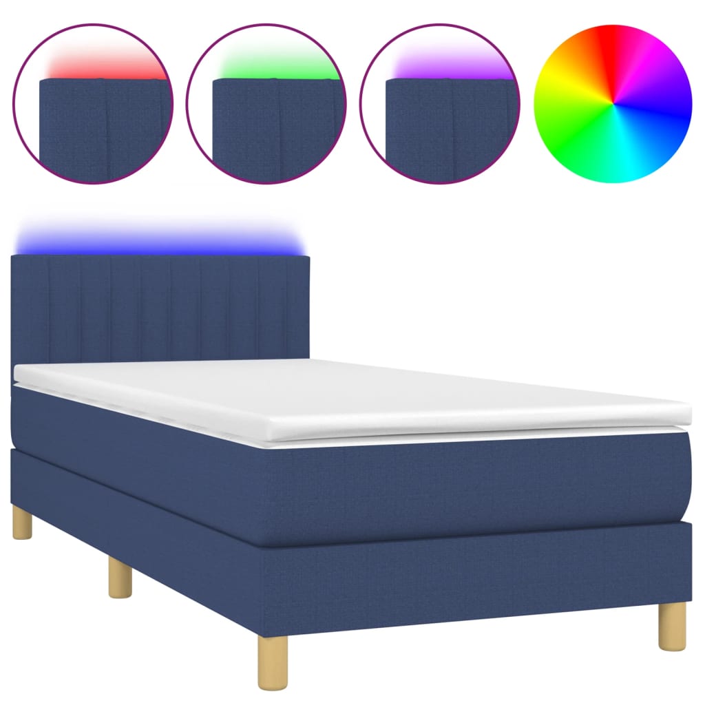 vidaXL Sommier à lattes de lit avec matelas et LED Bleu 80x200cm Tissu