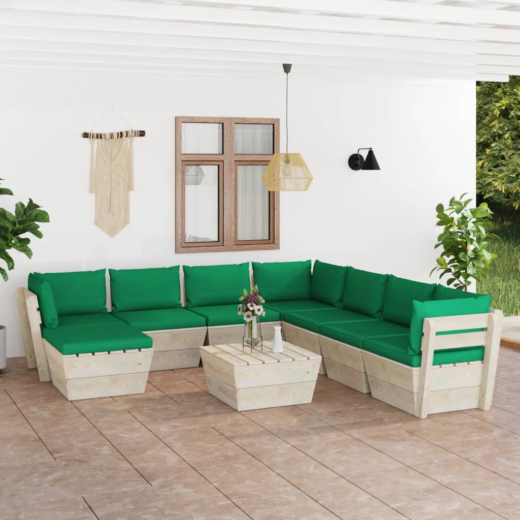 vidaXL Salon de jardin palette 9 pcs avec coussins Épicéa imprégné