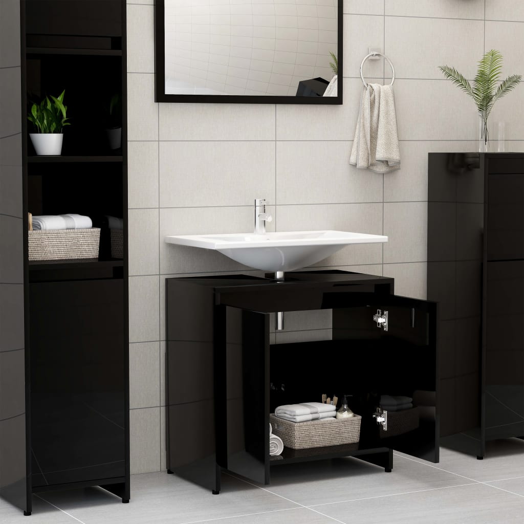 vidaXL Armoire de salle de bain Noir brillant 60x33x61 cm Aggloméré