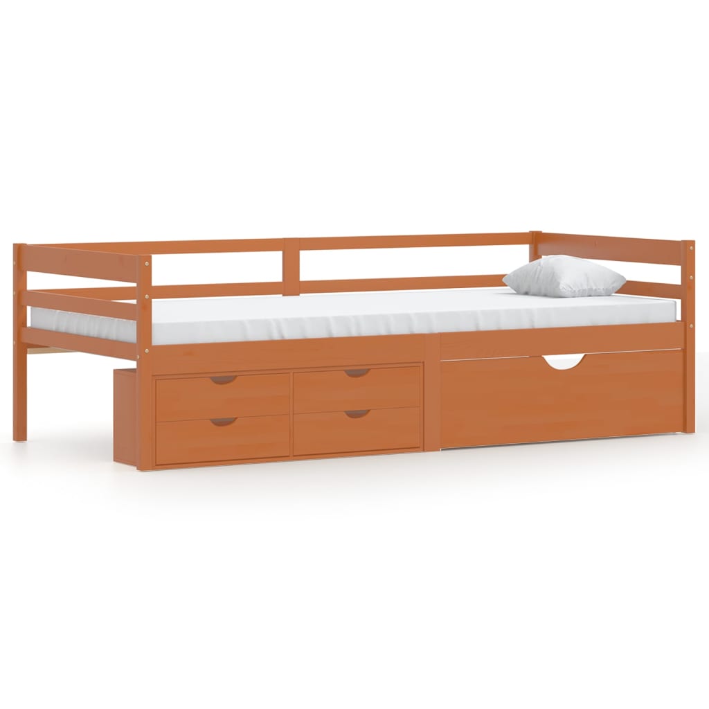 vidaXL Cadre de lit avec tiroirs et armoire Marron miel Pin 90x200 cm