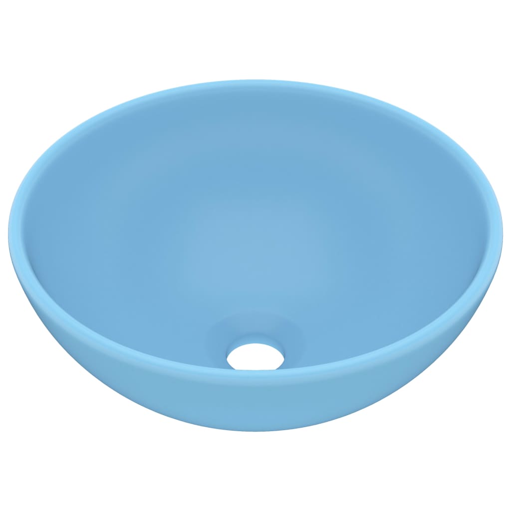 vidaXL Lavabo rond de salle de bain Bleu clair mat 32,5x14cm Céramique