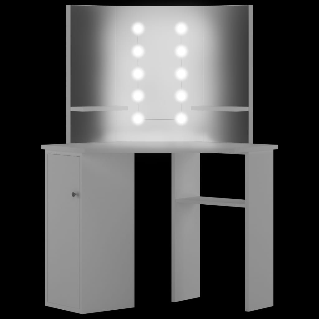 vidaXL Coiffeuse d'angle table de maquillage lumière LED Blanc clair
