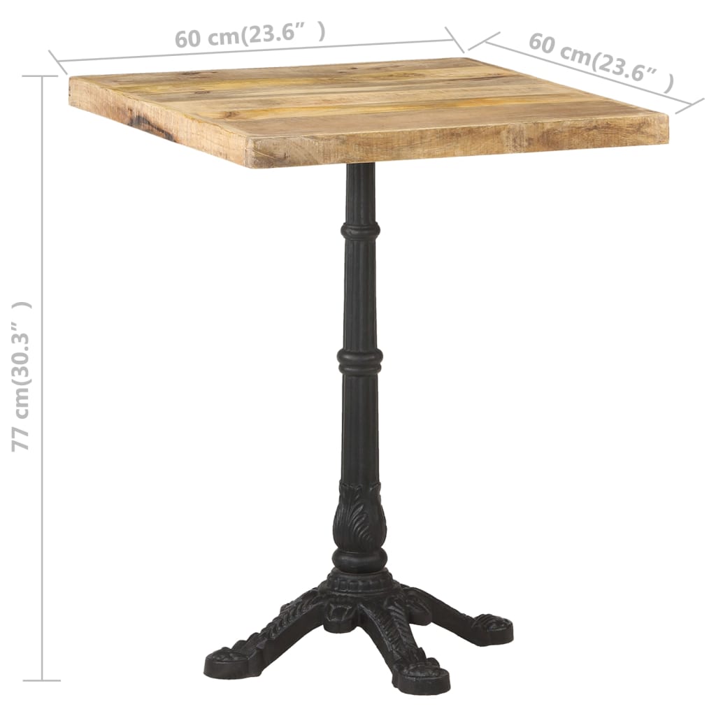vidaXL Table de bistro 60x60x77 cm Bois de manguier brut