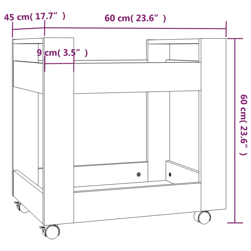 vidaXL Chariot de bureau Noir 60x45x60 cm Bois d'ingénierie