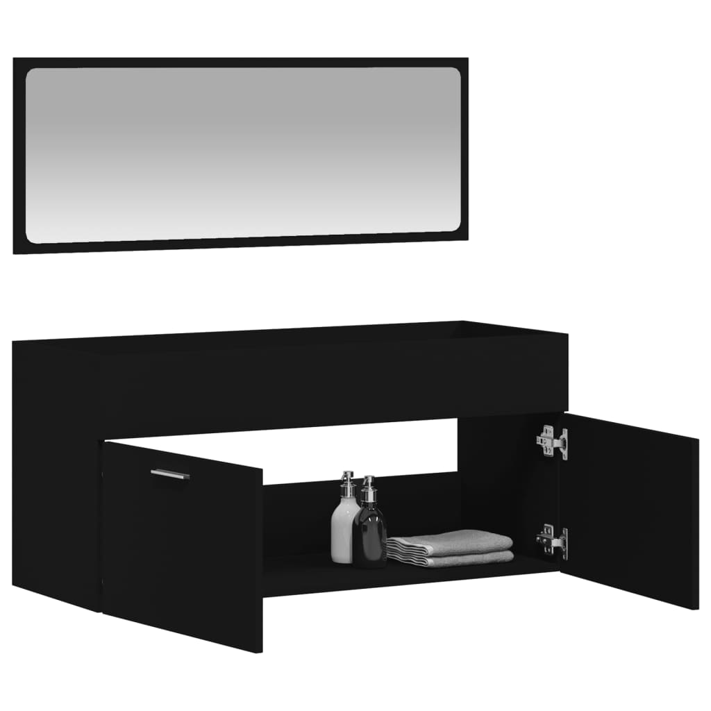 vidaXL Armoire de salle de bain avec miroir noir bois d'ingénierie