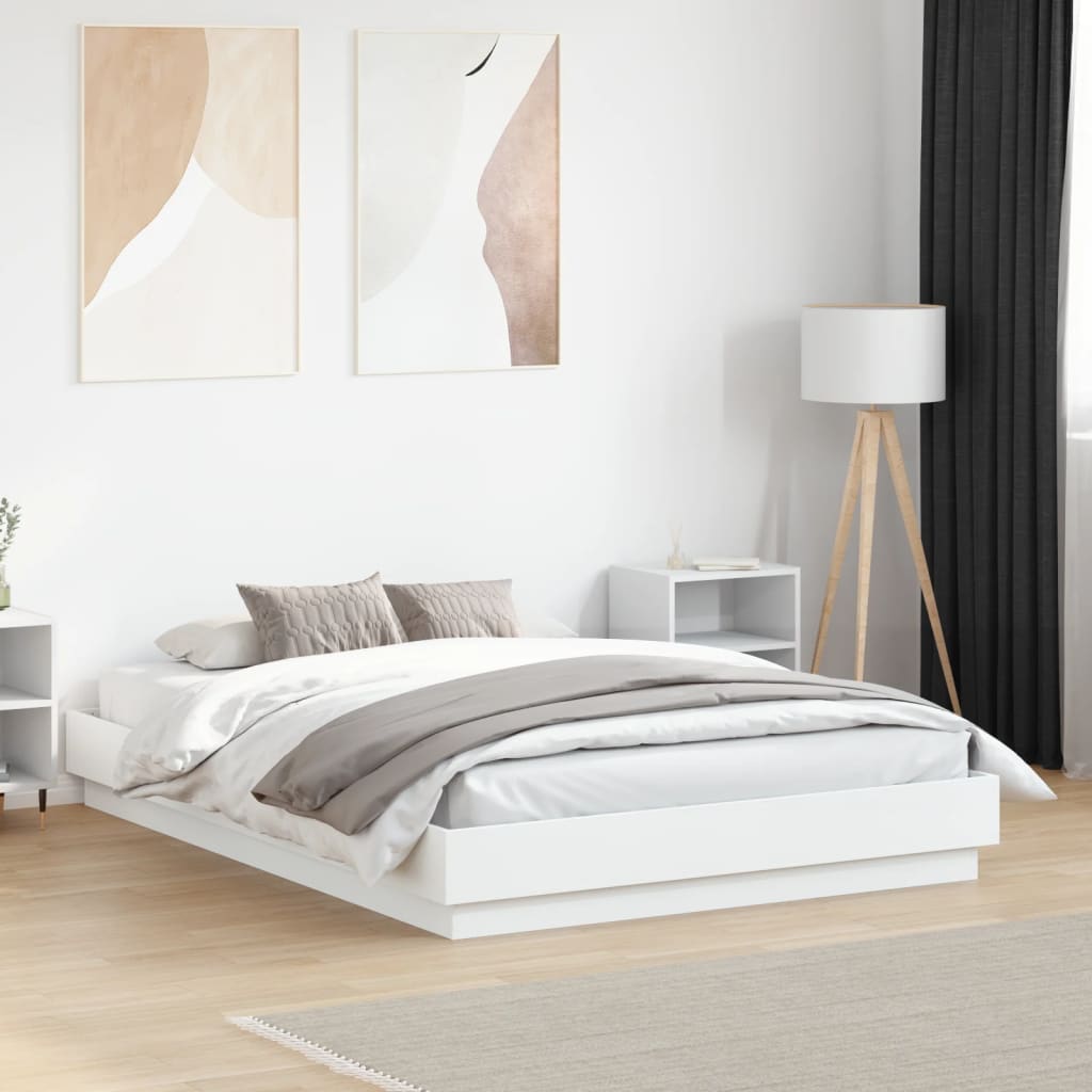 vidaXL Cadre de lit avec lumières LED blanc 135x190 cm
