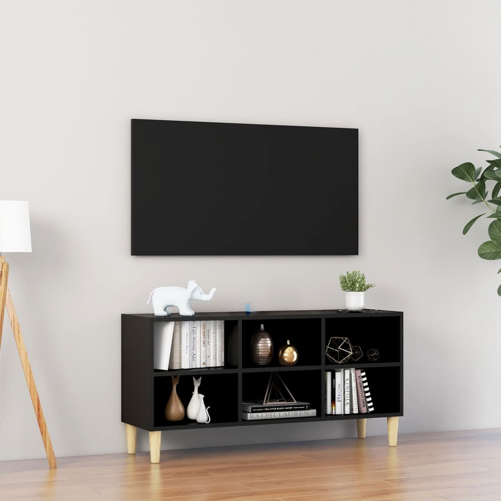 vidaXL Meuble TV avec pieds en bois massif Noir 103,5x30x50 cm