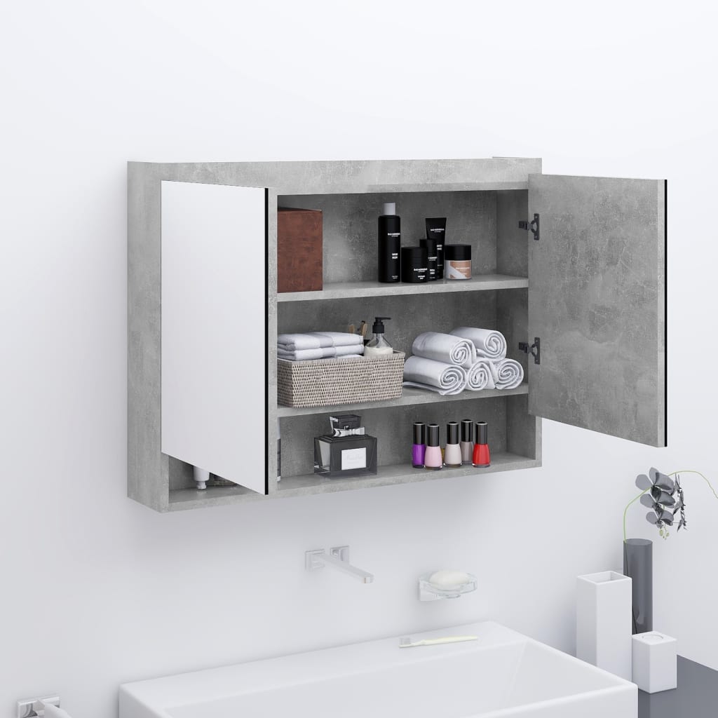 vidaXL Armoire à miroir de salle de bain 80x15x60 cm MDF Gris béton