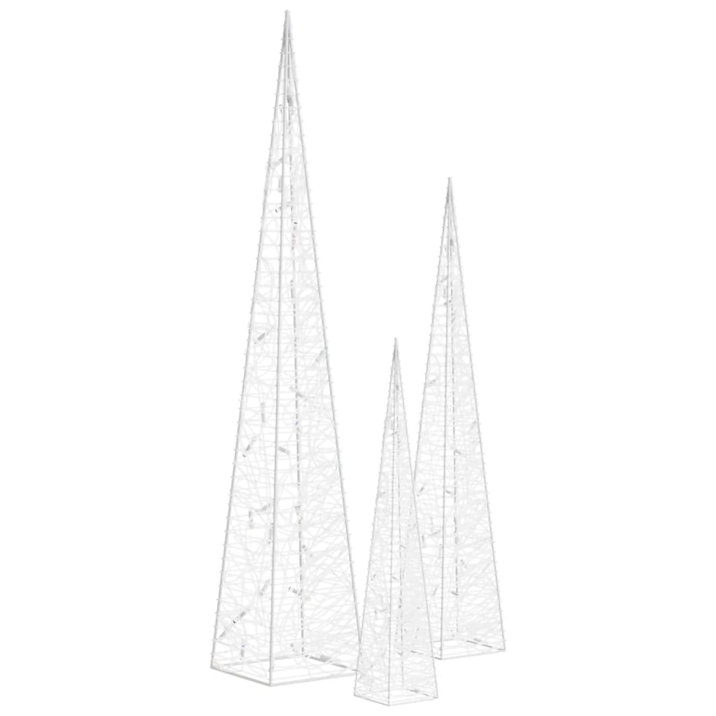 vidaXL Jeu de cônes lumineux à LED Acrylique Blanc froid 30/45/60 cm