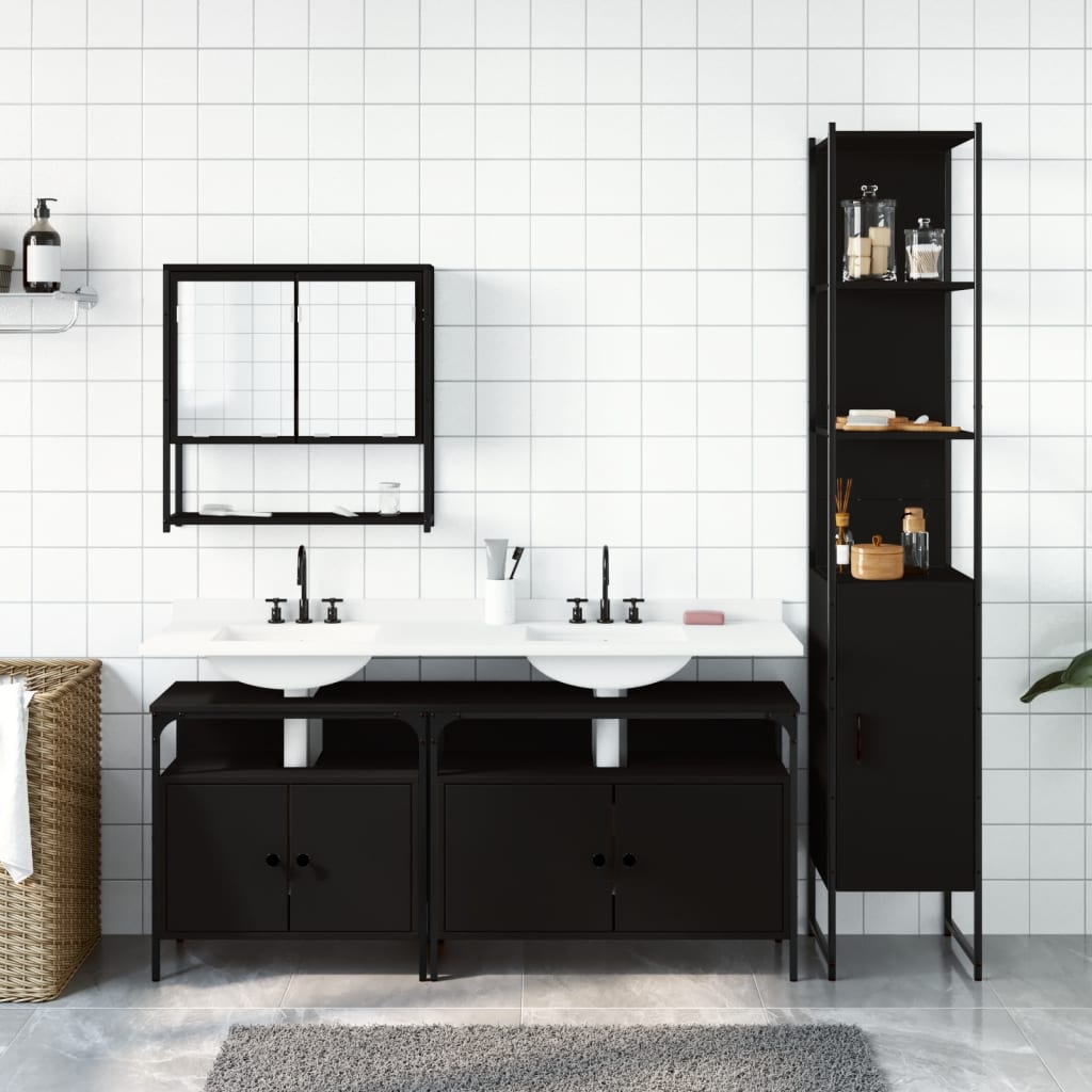 vidaXL Ensemble de meubles salle de bain 4 pcs noir bois d'ingénierie