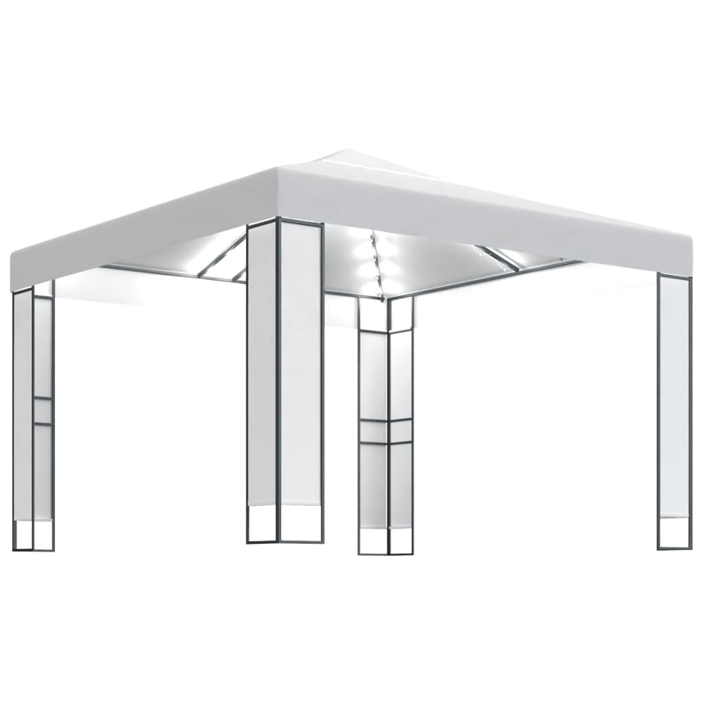 vidaXL Tonnelle avec double toit et lumières LED 3x3 m Blanc