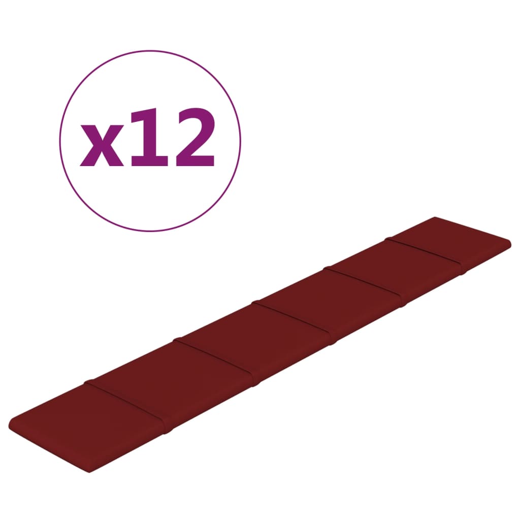 vidaXL Panneaux muraux 12 pcs Rouge bordeaux 90x15 cm Tissu 1,62 m²
