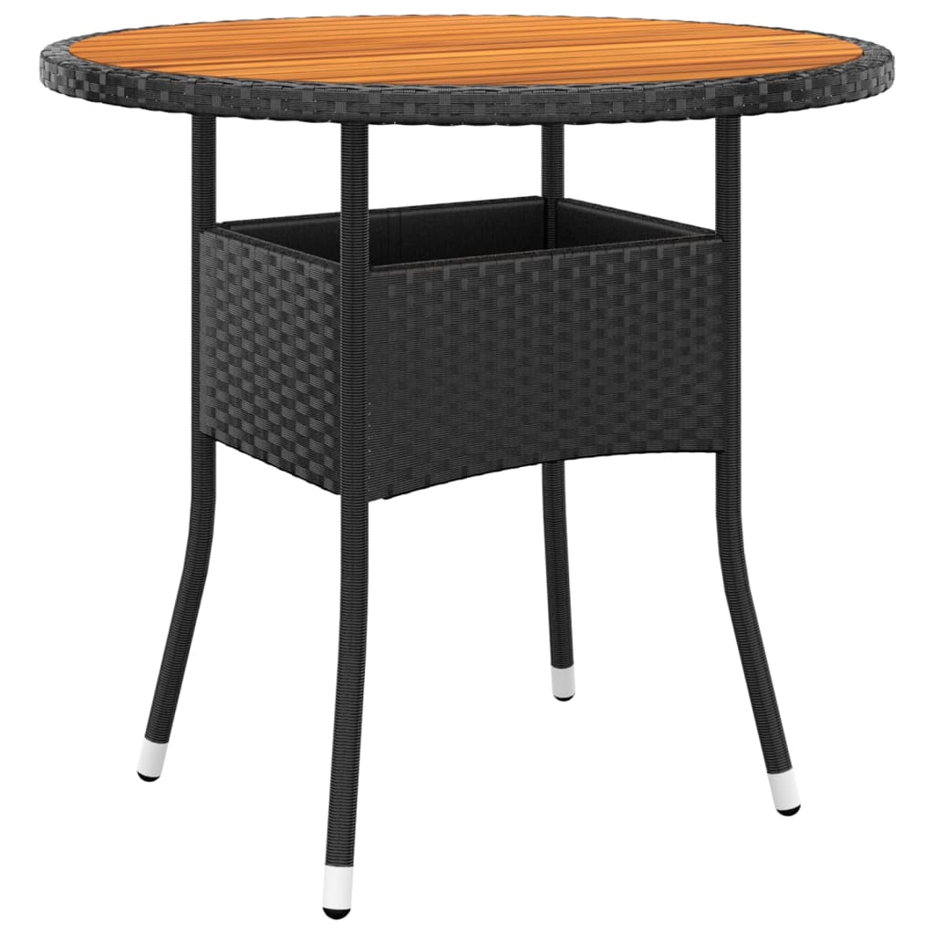 vidaXL Table de jardin Ø80x75 cm Résine tressée et bois d'acacia Noir