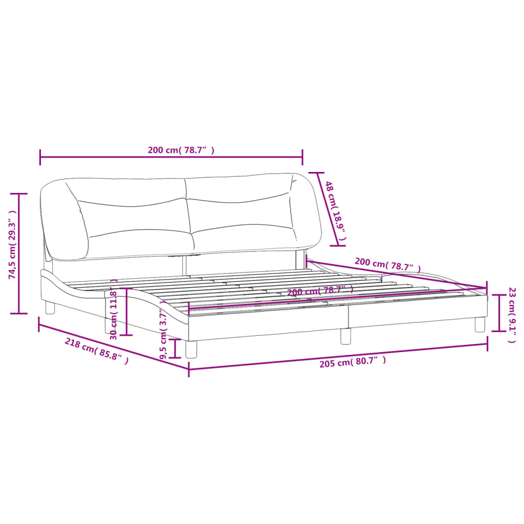 vidaXL Cadre de lit avec tête de lit Gris foncé 200x200 cm Tissu
