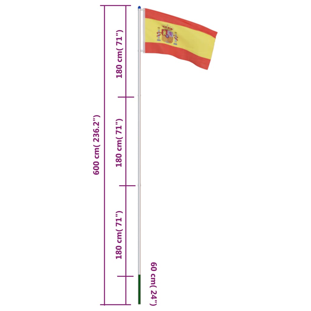 vidaXL Drapeau Espagne et mât en aluminium 6 m