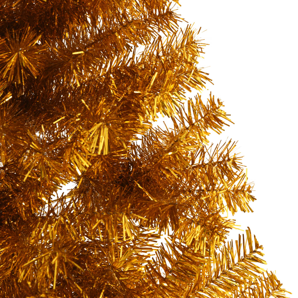 vidaXL Demi sapin de Noël artificiel avec support doré 210 cm PET