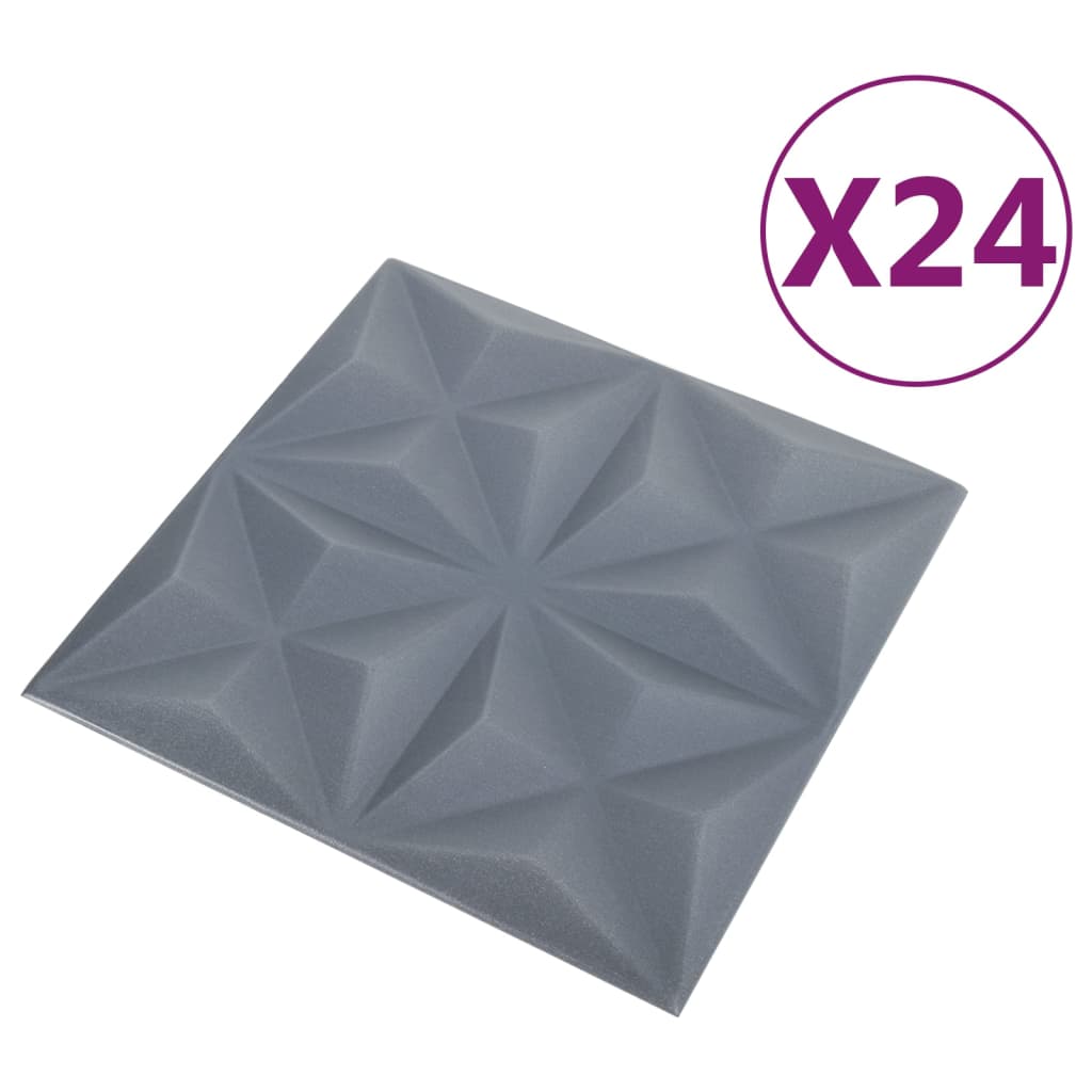 vidaXL Panneaux muraux 3D 24 pcs 50x50 cm gris origami 6 m²
