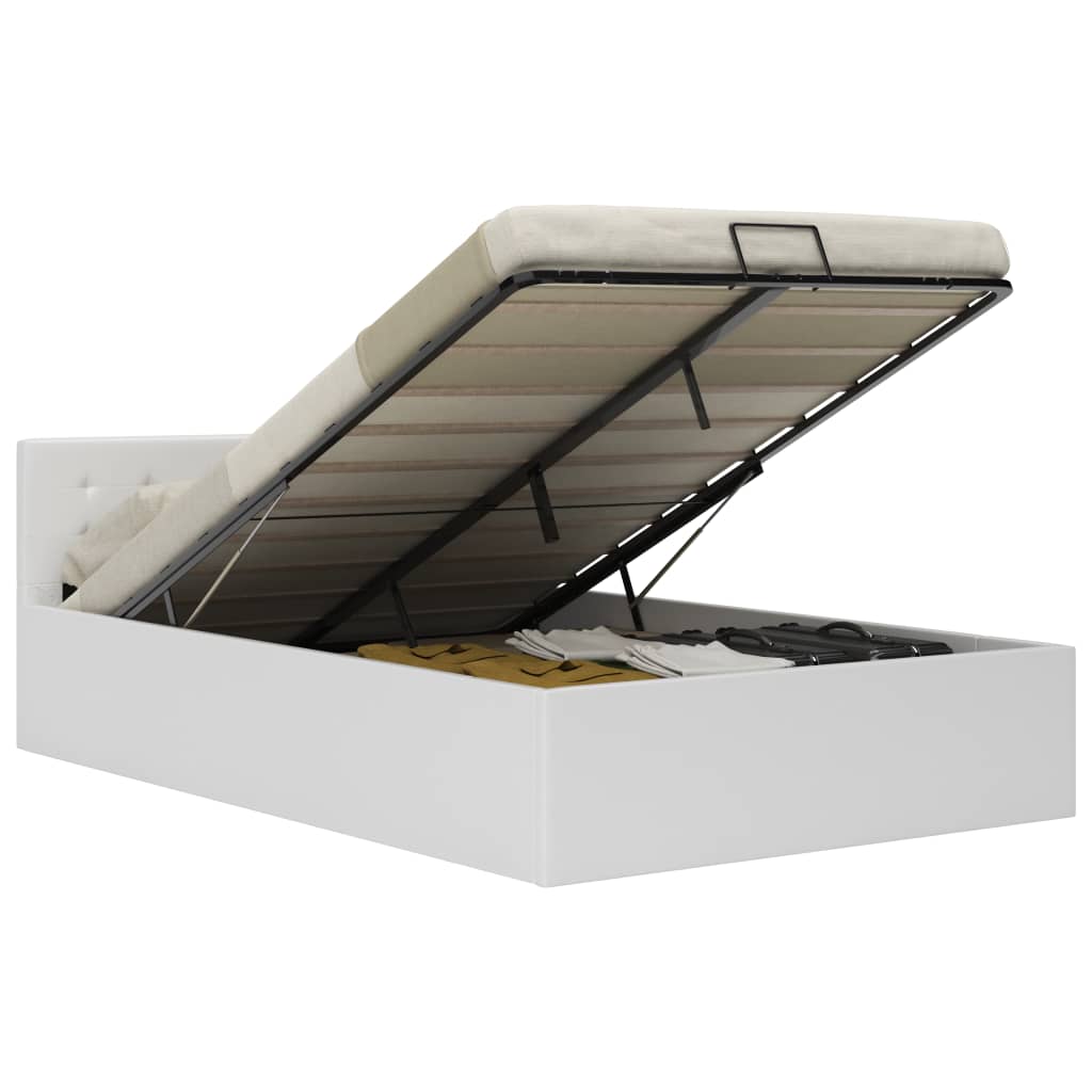 vidaXL Cadre de lit à rangement hydraulique Blanc Similicuir 120x200cm