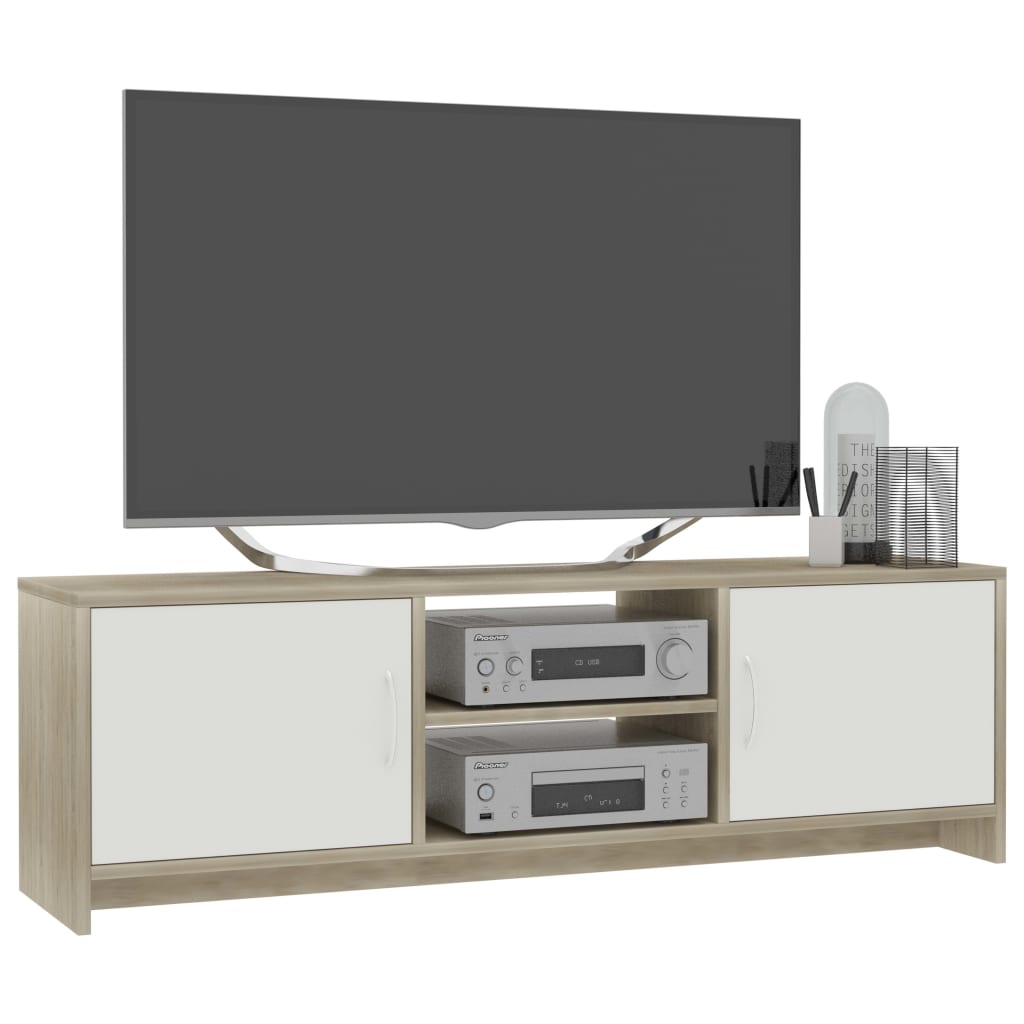 vidaXL Meuble TV Blanc et chêne sonoma 120 x 30 x 37,5 cm Aggloméré