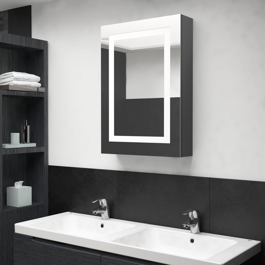 vidaXL Armoire de salle de bain à miroir LED Gris 50x13x70 cm