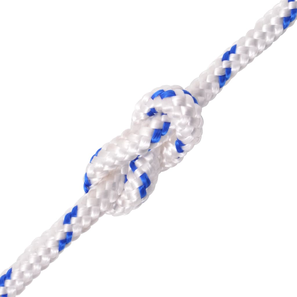 Corde Tressée Nautique Antica Corderia Marra - 4mm X 100m, Blanc à Repère Bleu, Polyester - Fabriquée En Italie