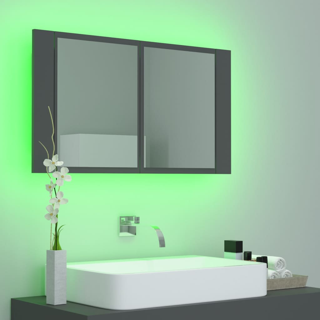 vidaXL Armoire de salle de bain à miroir LED Gris 80x12x45 Acrylique