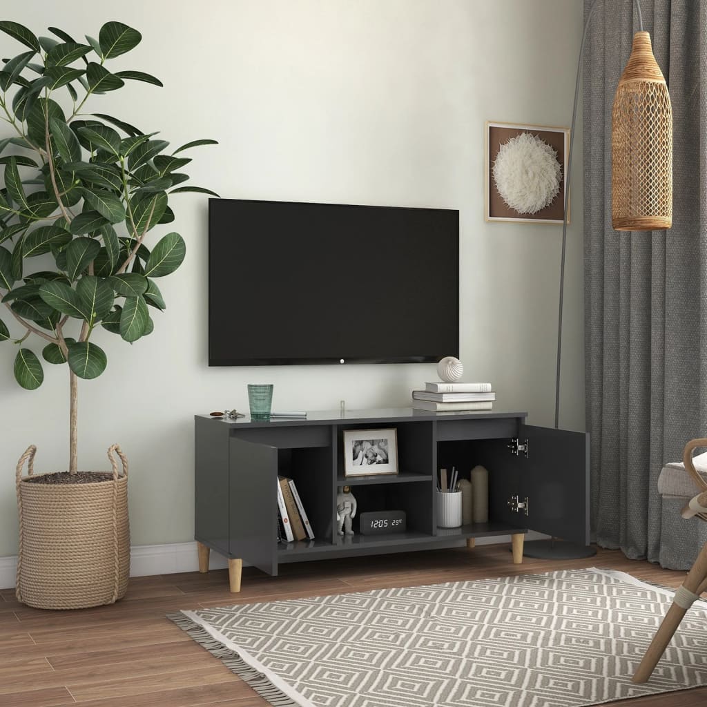 vidaXL Meuble TV avec pieds en bois massif Gris 103,5x35x50 cm