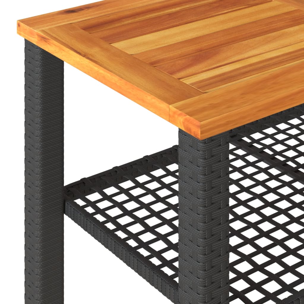 vidaXL Table de jardin noir 70x38x42 cm résine tressée et bois acacia