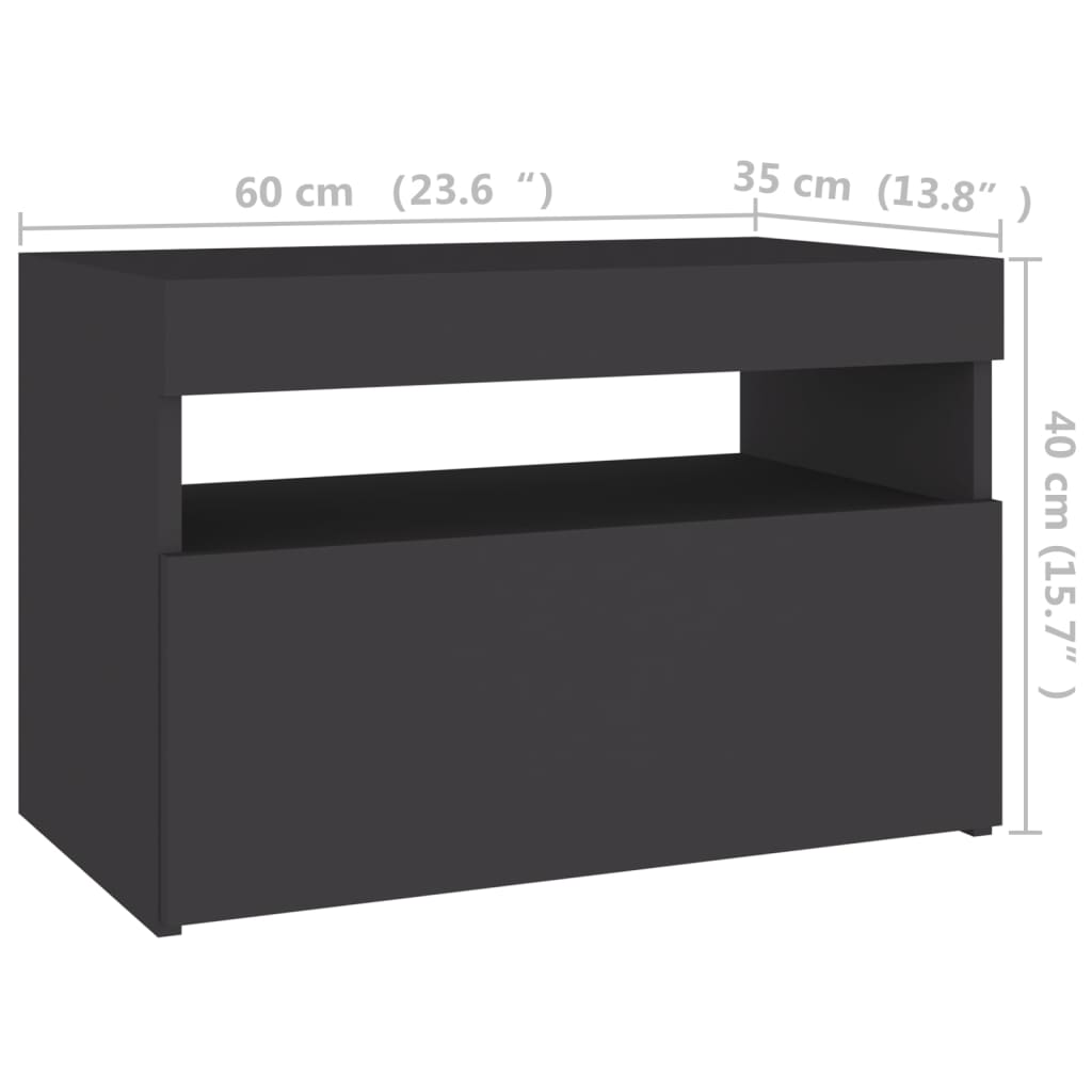 vidaXL Tables de chevet à LED 2 pcs Gris 60x35x40 cm Aggloméré
