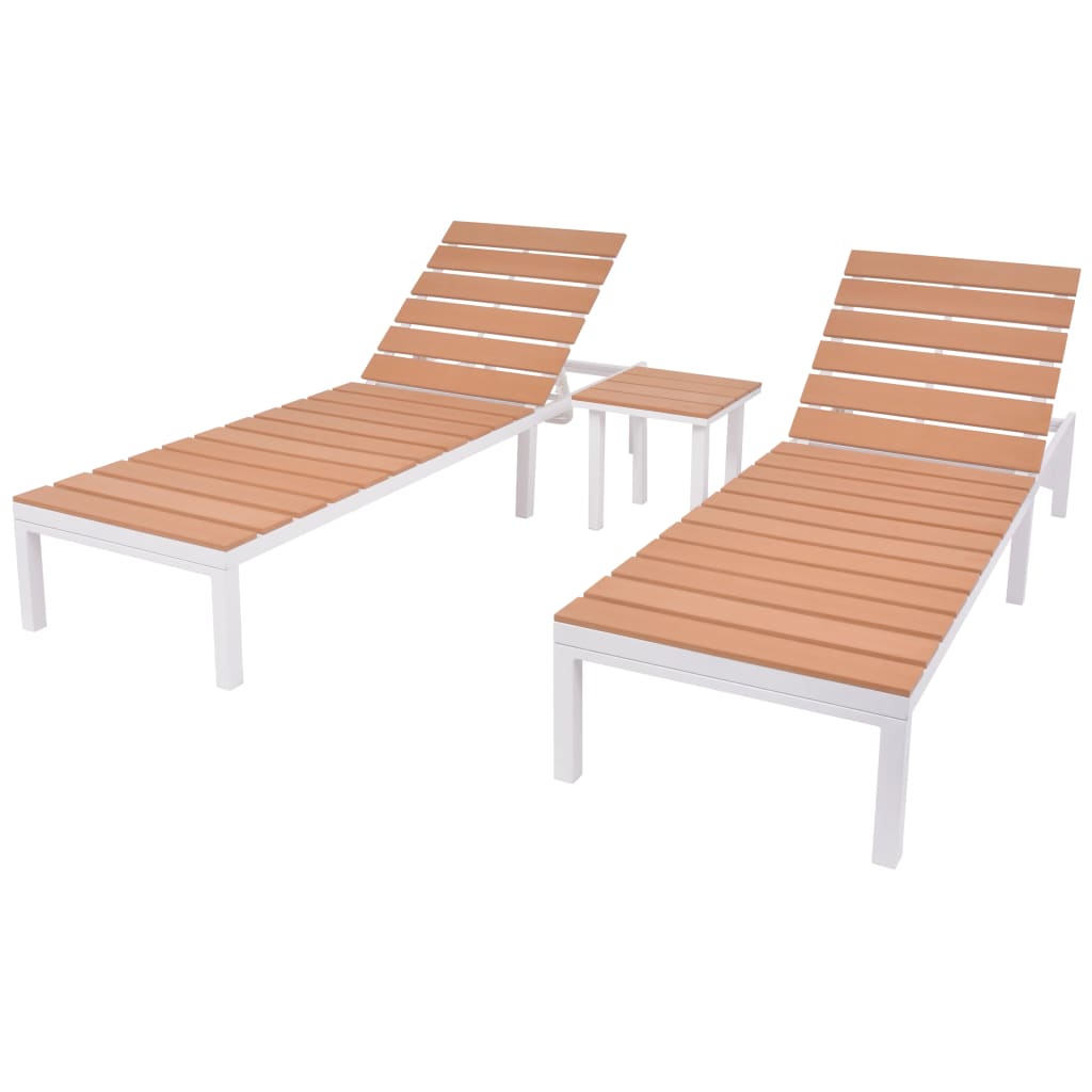 vidaXL Chaise longue 2 pcs avec table Aluminium et WPC Blanc et marron