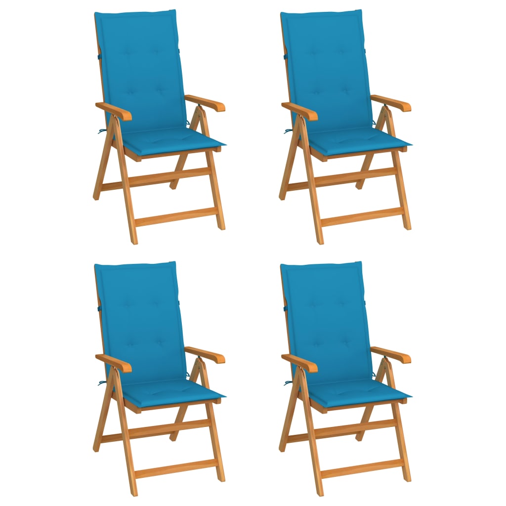 vidaXL Chaises de jardin lot de 4 avec coussins bleu Bois teck solide