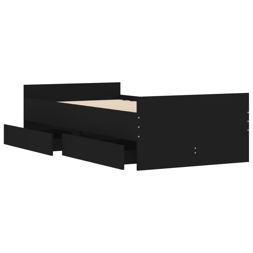 vidaXL Cadre de lit avec tiroirs noir 75x190 cm
