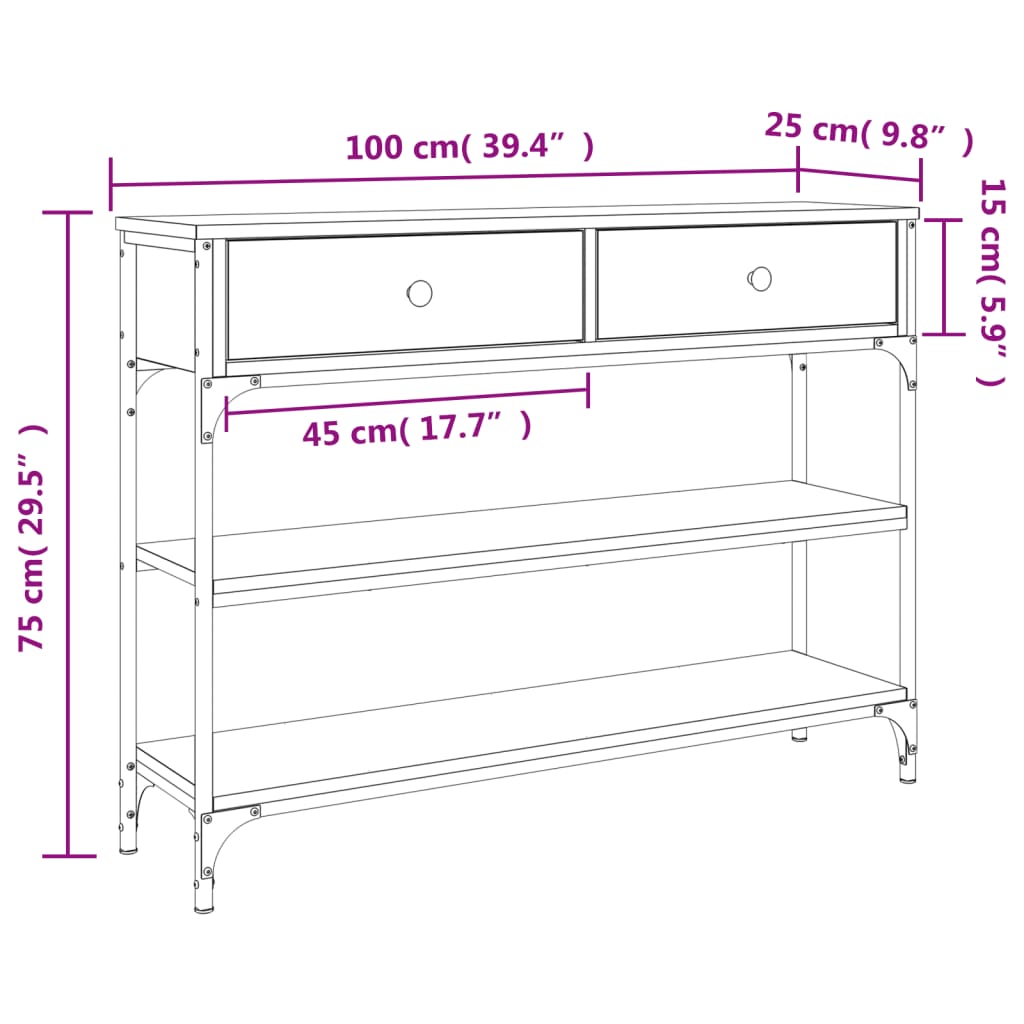 vidaXL Table console sonoma gris 100x25x75 cm bois d'ingénierie