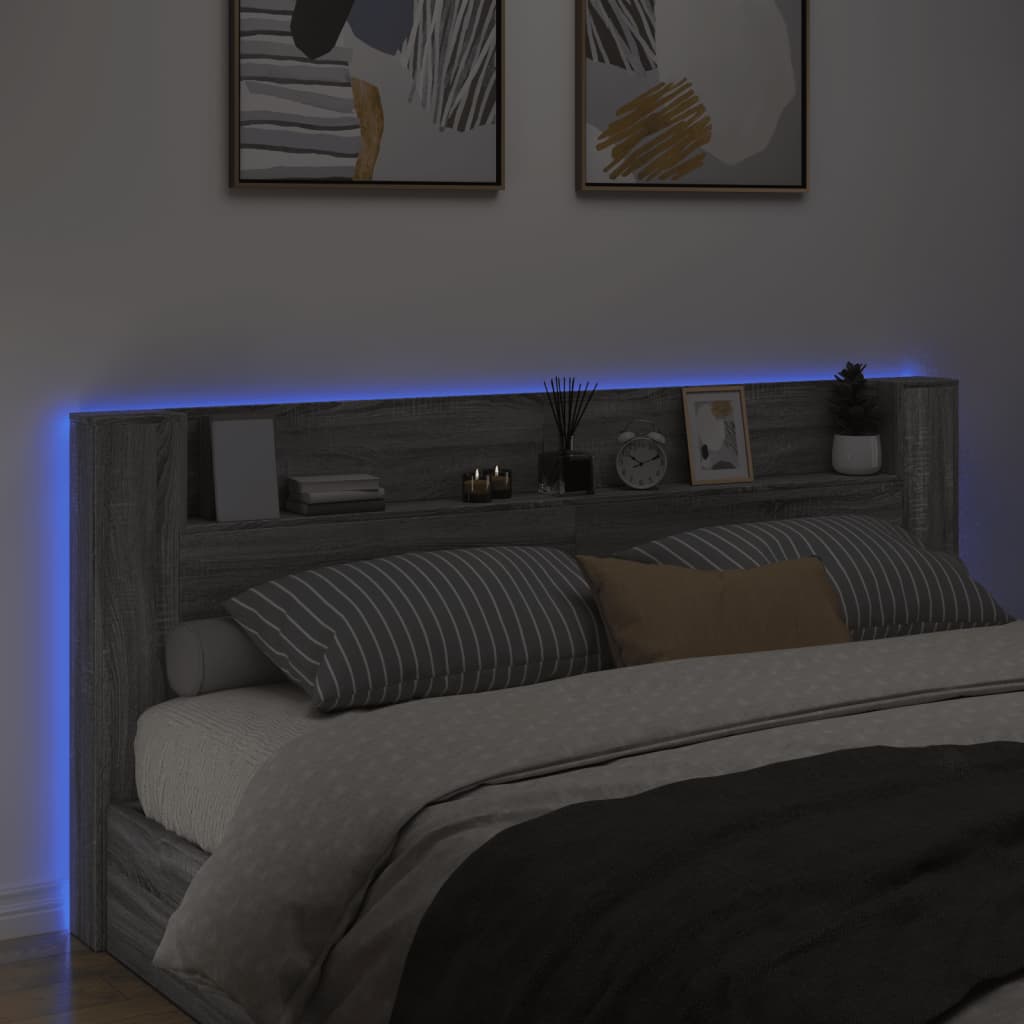 vidaXL Armoire tête de lit avec LED sonoma gris 220x16,5x103,5 cm