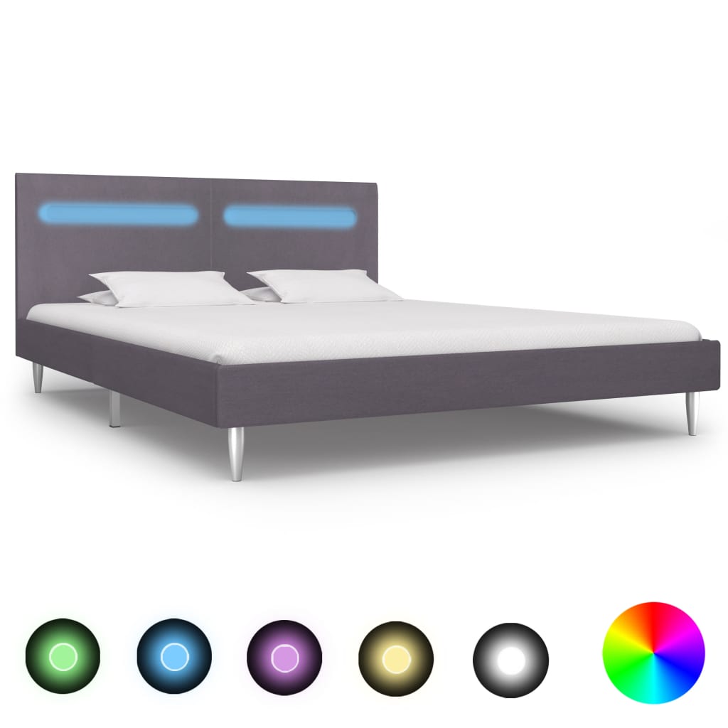 vidaXL Cadre de lit avec LED Gris Tissu 160 x 200 cm