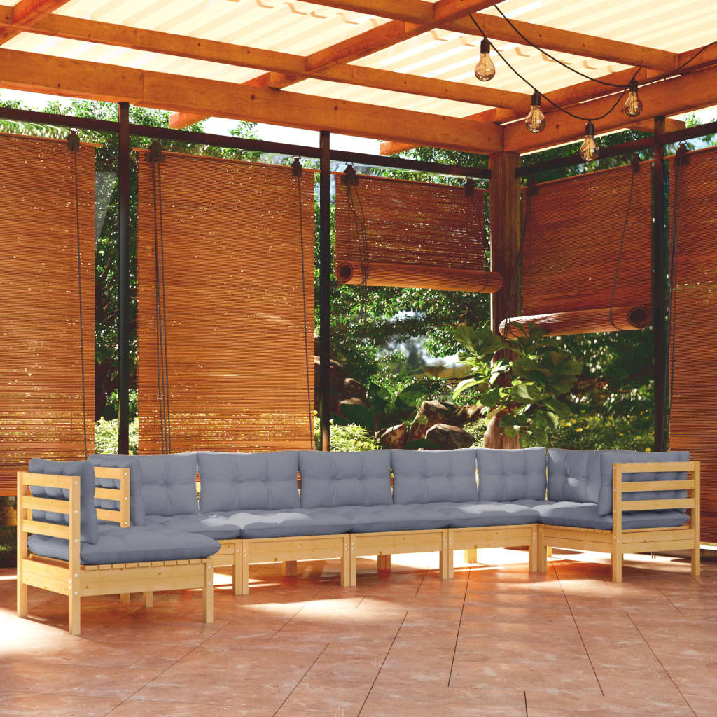 vidaXL Salon de jardin 8 pcs avec coussins gris bois de pin solide