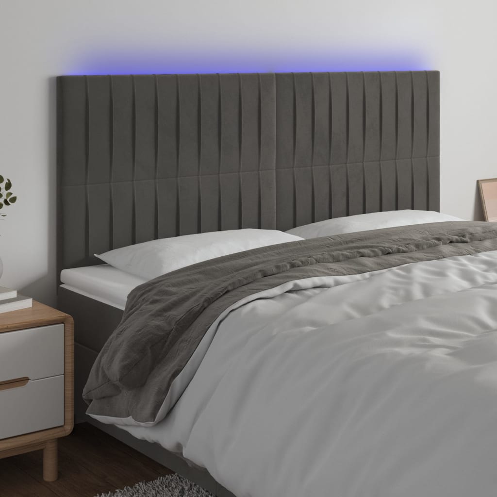 vidaXL Tête de lit à LED Gris foncé 200x5x118/128 cm Velours