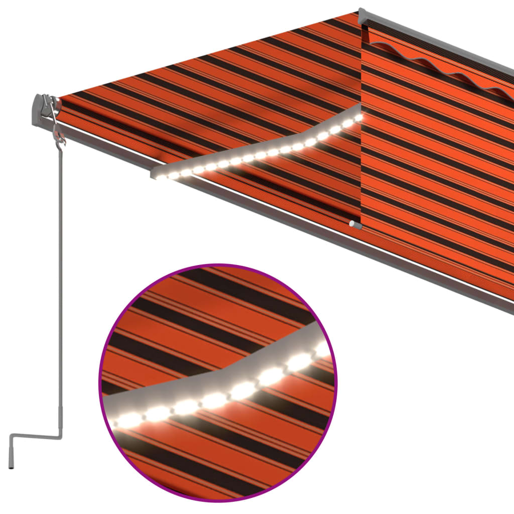 vidaXL Auvent manuel rétractable avec store LED 6x3 m Orange et marron