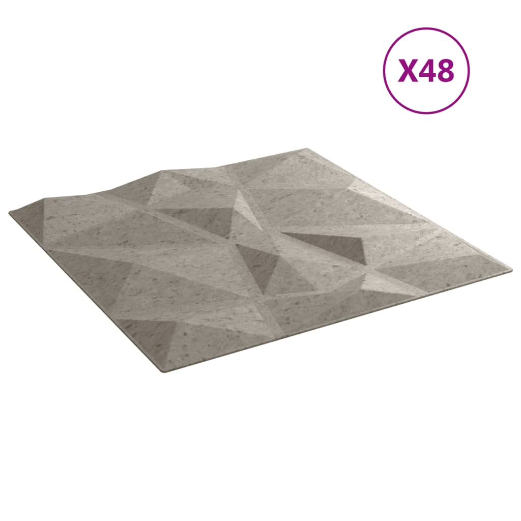 vidaXL Panneaux muraux 48 pcs gris béton 50x50 cm XPS 12 m² losange