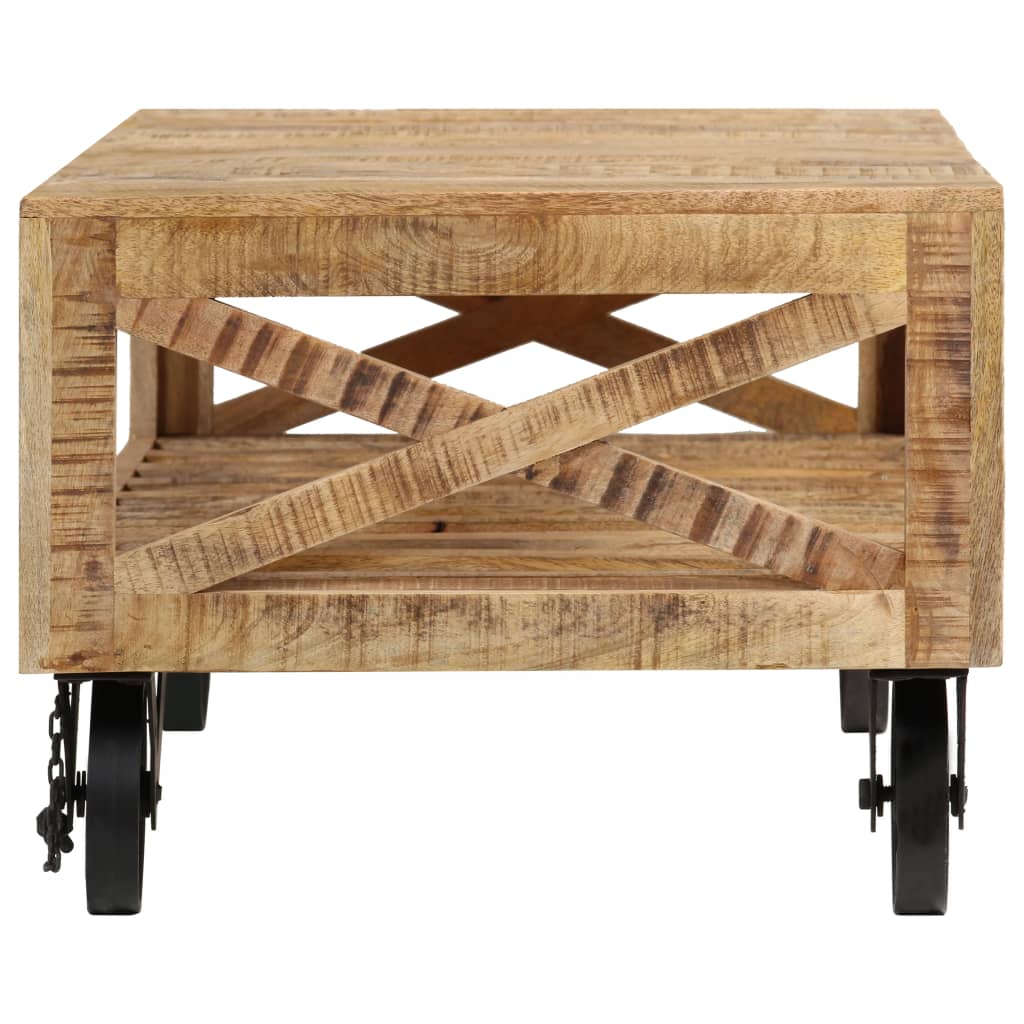 vidaXL Table basse avec roues Bois de manguier massif 110 x 50 x 37 cm