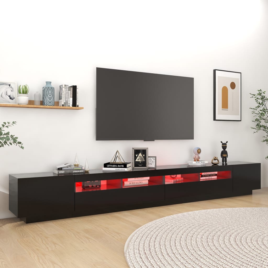 vidaXL Meuble TV avec lumières LED Noir 300x35x40 cm