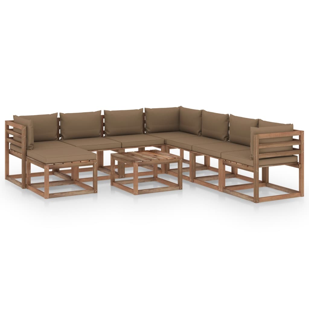 vidaXL Salon de jardin 9 pcs avec coussins Taupe